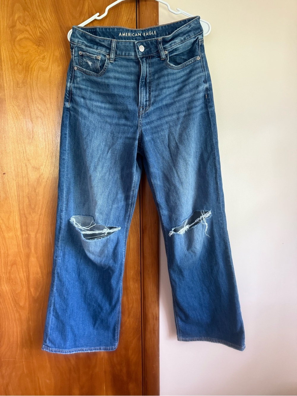 American Eagle Super High Rise Baggy Wide Leg Distressed Jeans